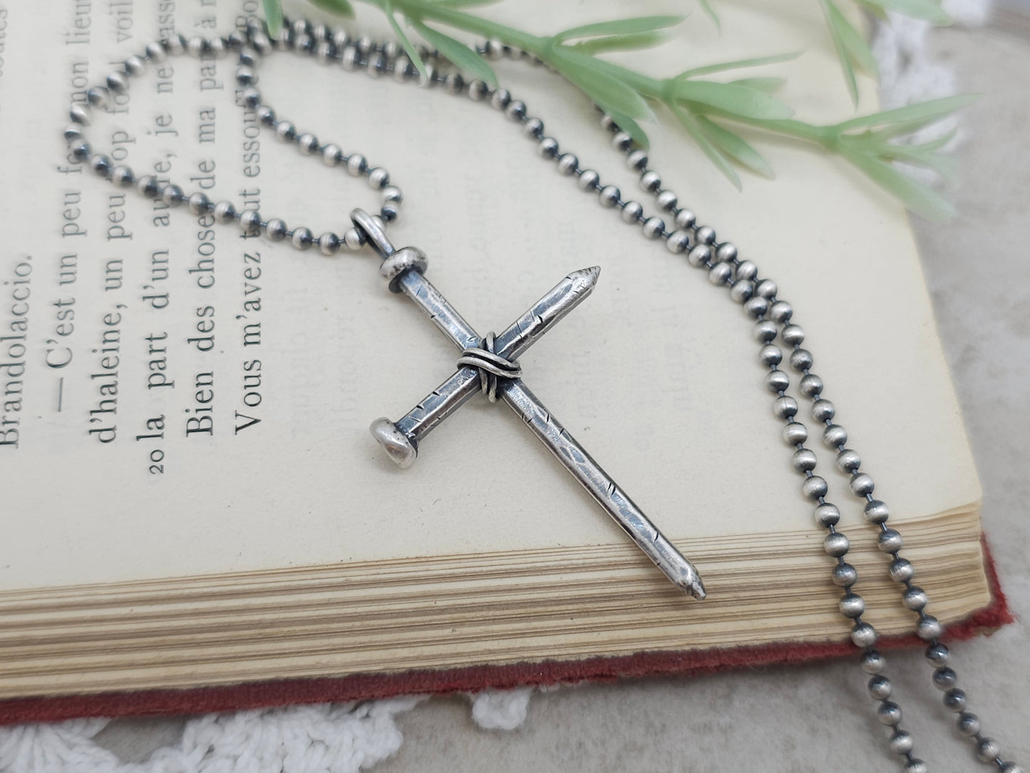 Men's Sterling Rustic Nail Cross Necklace