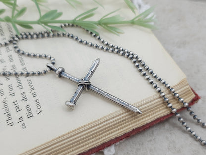 Men's Sterling Rustic Nail Cross Necklace