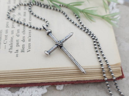 Men's Sterling Rustic Nail Cross Necklace