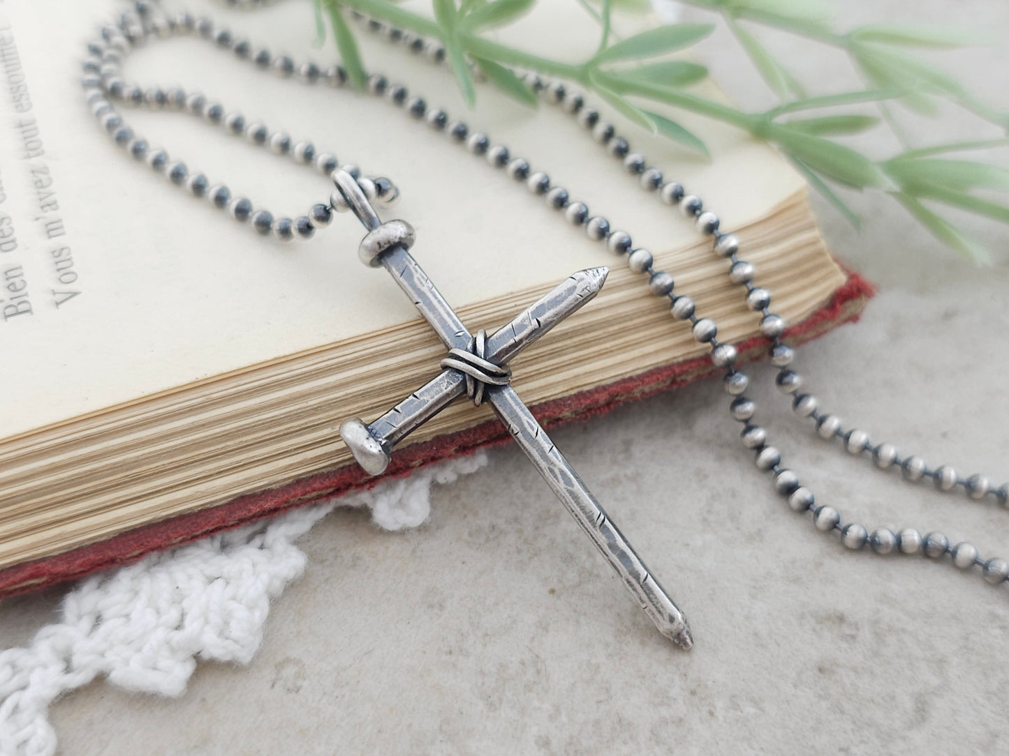 Men's Sterling Rustic Nail Cross Necklace