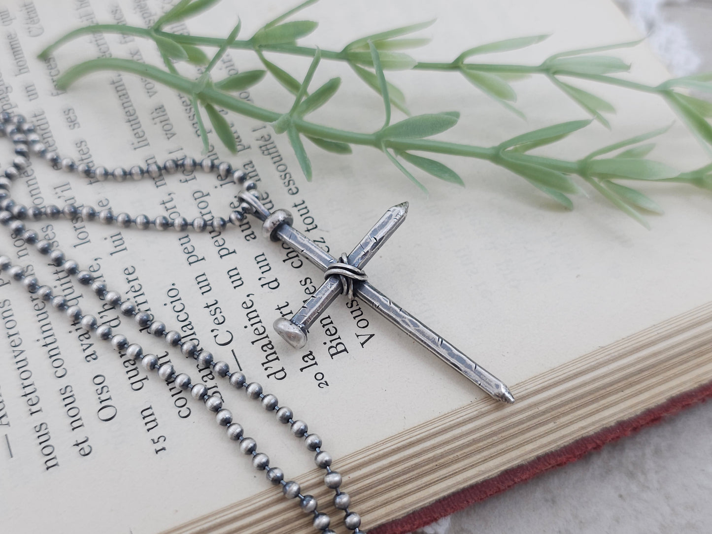 Men's Sterling Rustic Nail Cross Necklace