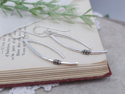 Sterling Silver Curved Double Bar Earrings