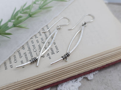 Sterling Silver Curved Double Bar Earrings