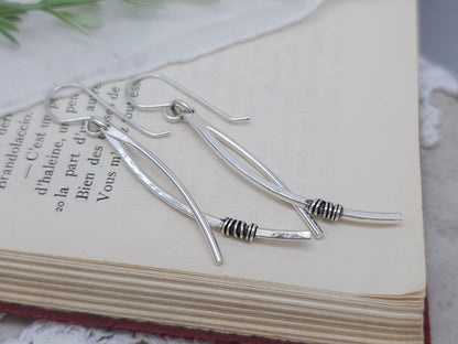 Sterling Silver Curved Double Bar Earrings