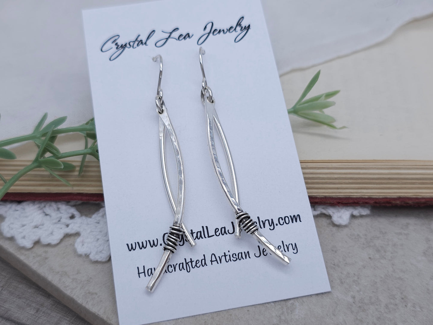 Sterling Silver Curved Double Bar Earrings