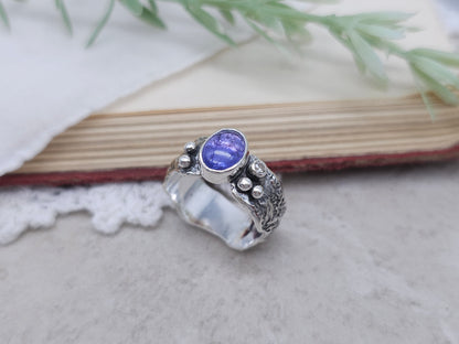 Sterling Silver & Tanzanite Luna Fire Ring Size 6