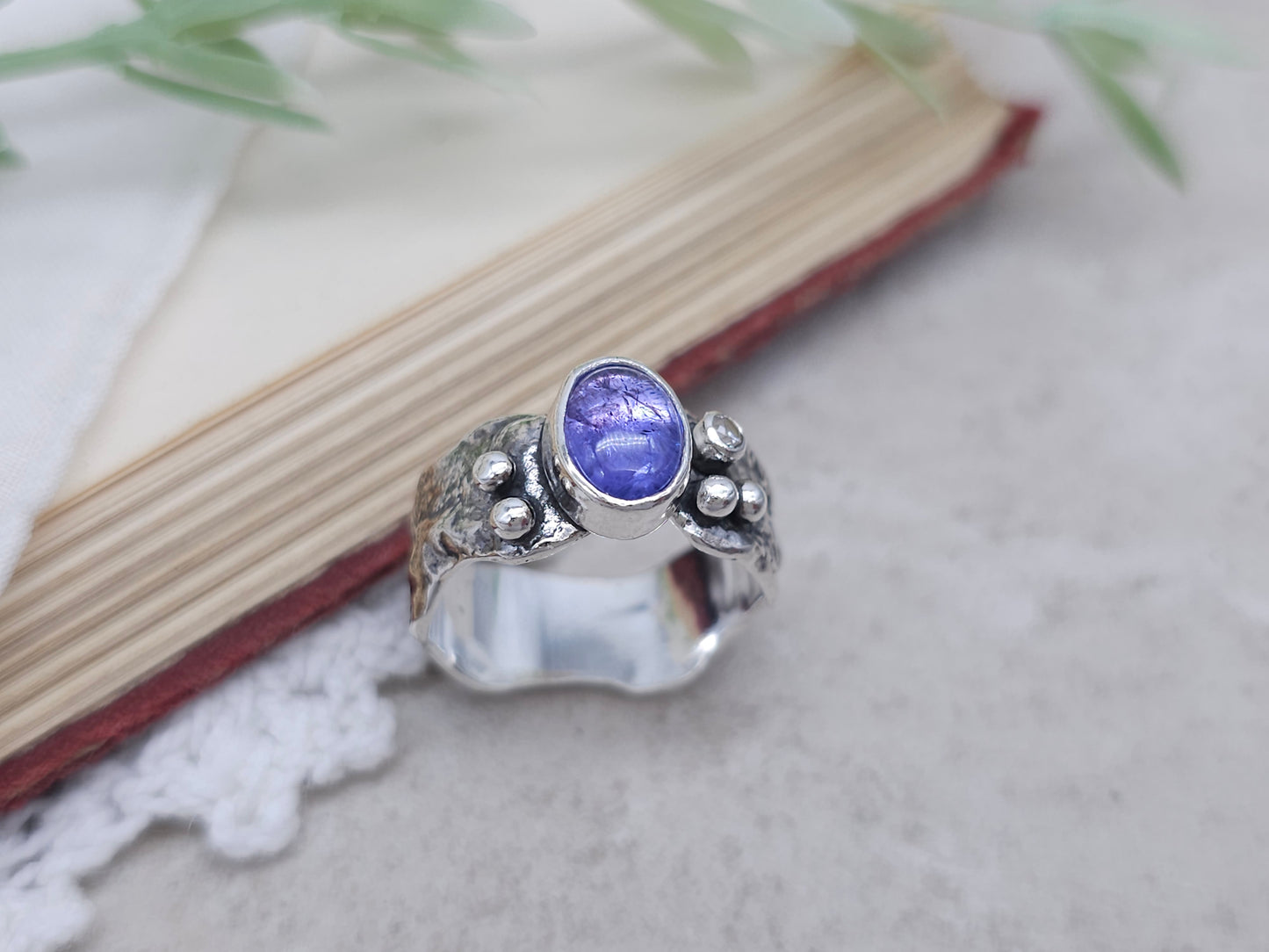 Sterling Silver & Tanzanite Luna Fire Ring Size 6