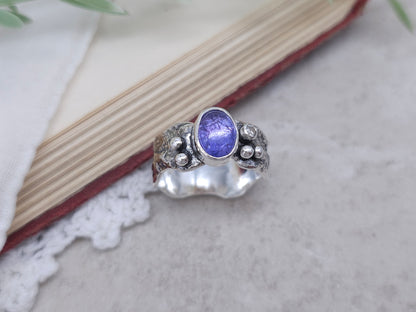 Sterling Silver & Tanzanite Luna Fire Ring Size 6