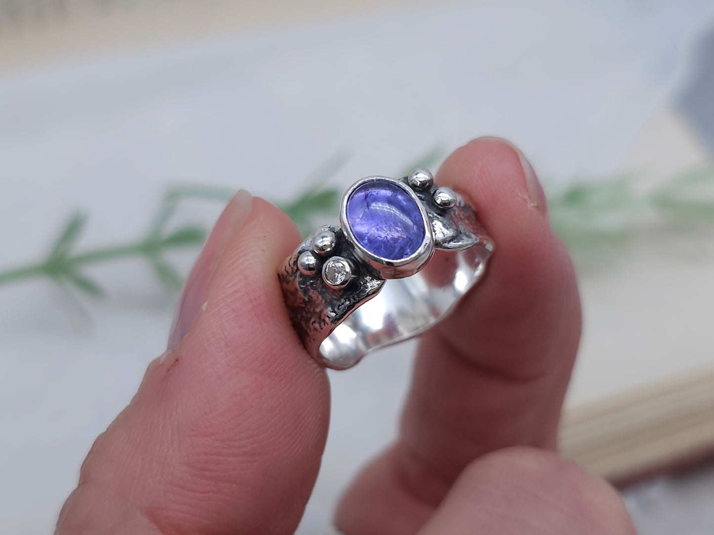 Sterling Silver & Tanzanite Luna Fire Ring Size 6