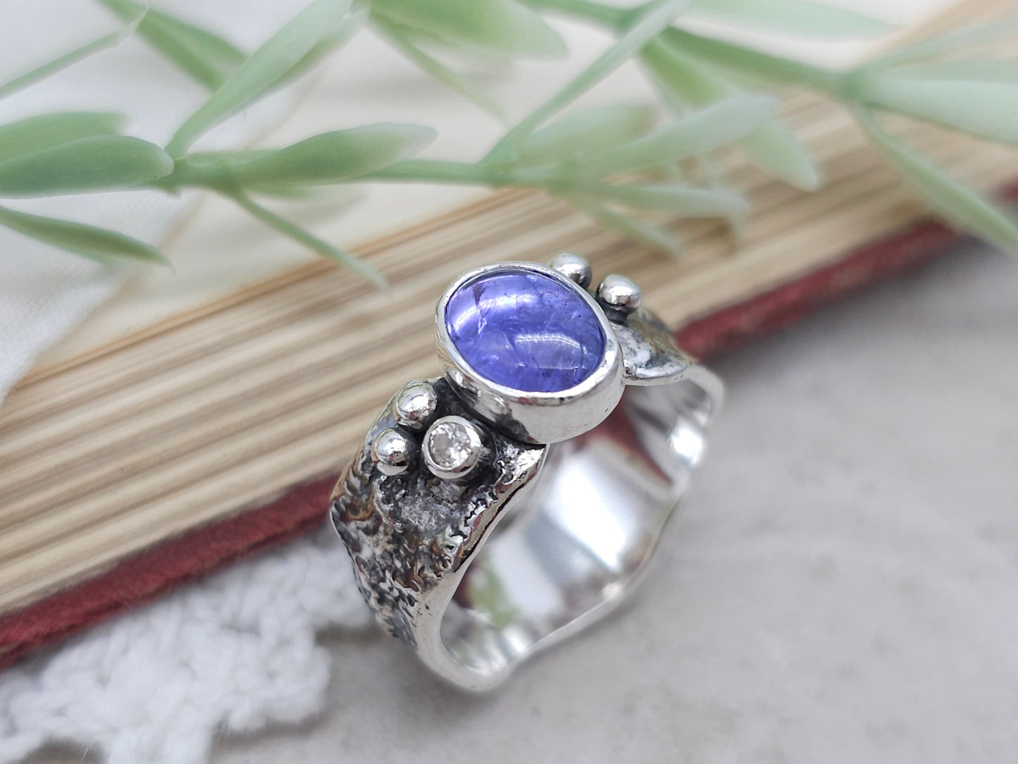 Sterling Silver & Tanzanite Luna Fire Ring Size 6