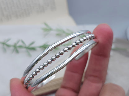 Sterling Silver Triple Band Beaded Cuff