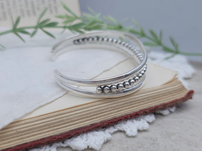 Sterling Silver Triple Band Beaded Cuff