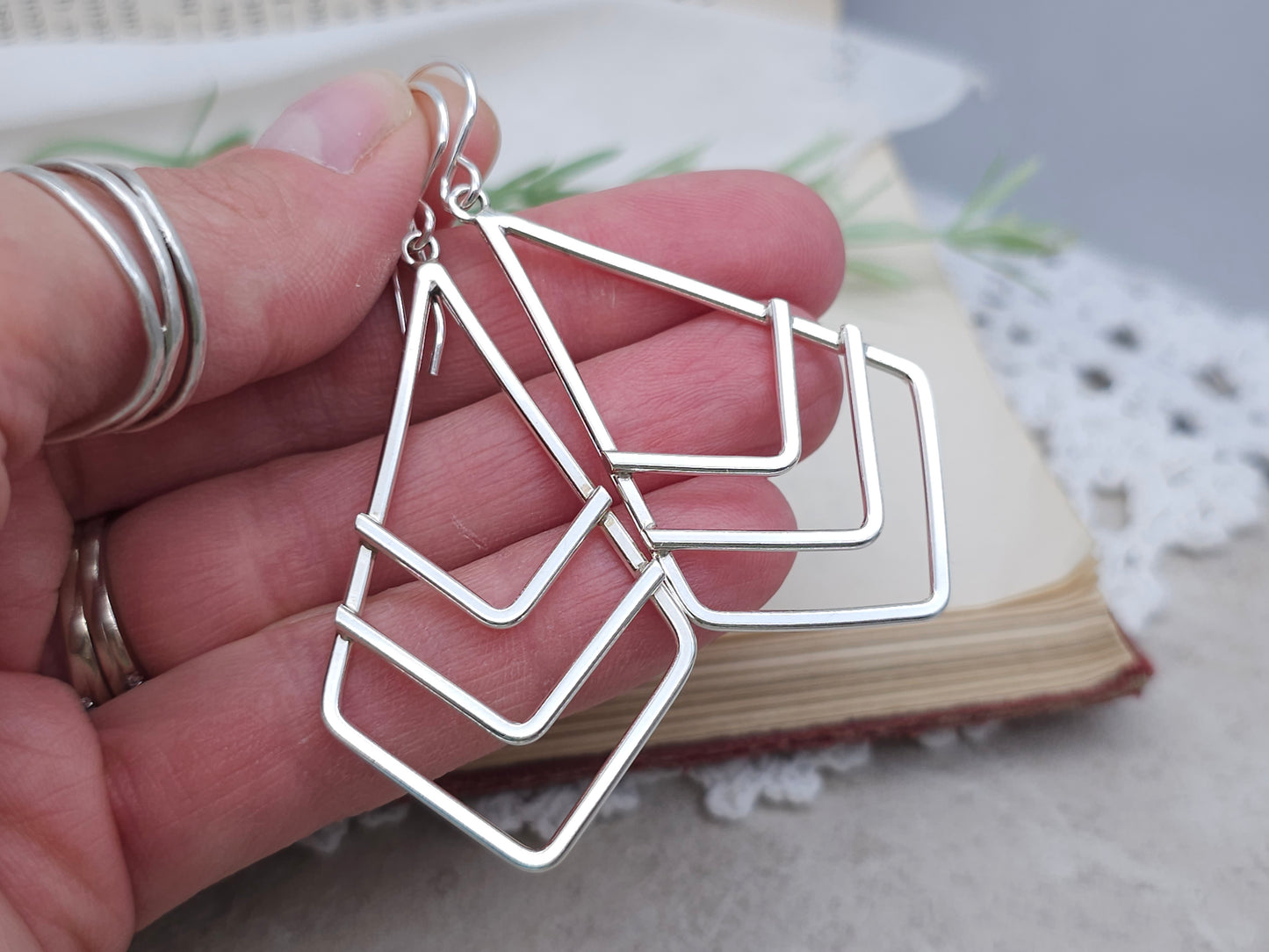 Sterling Silver Chevron Dangle Earrings