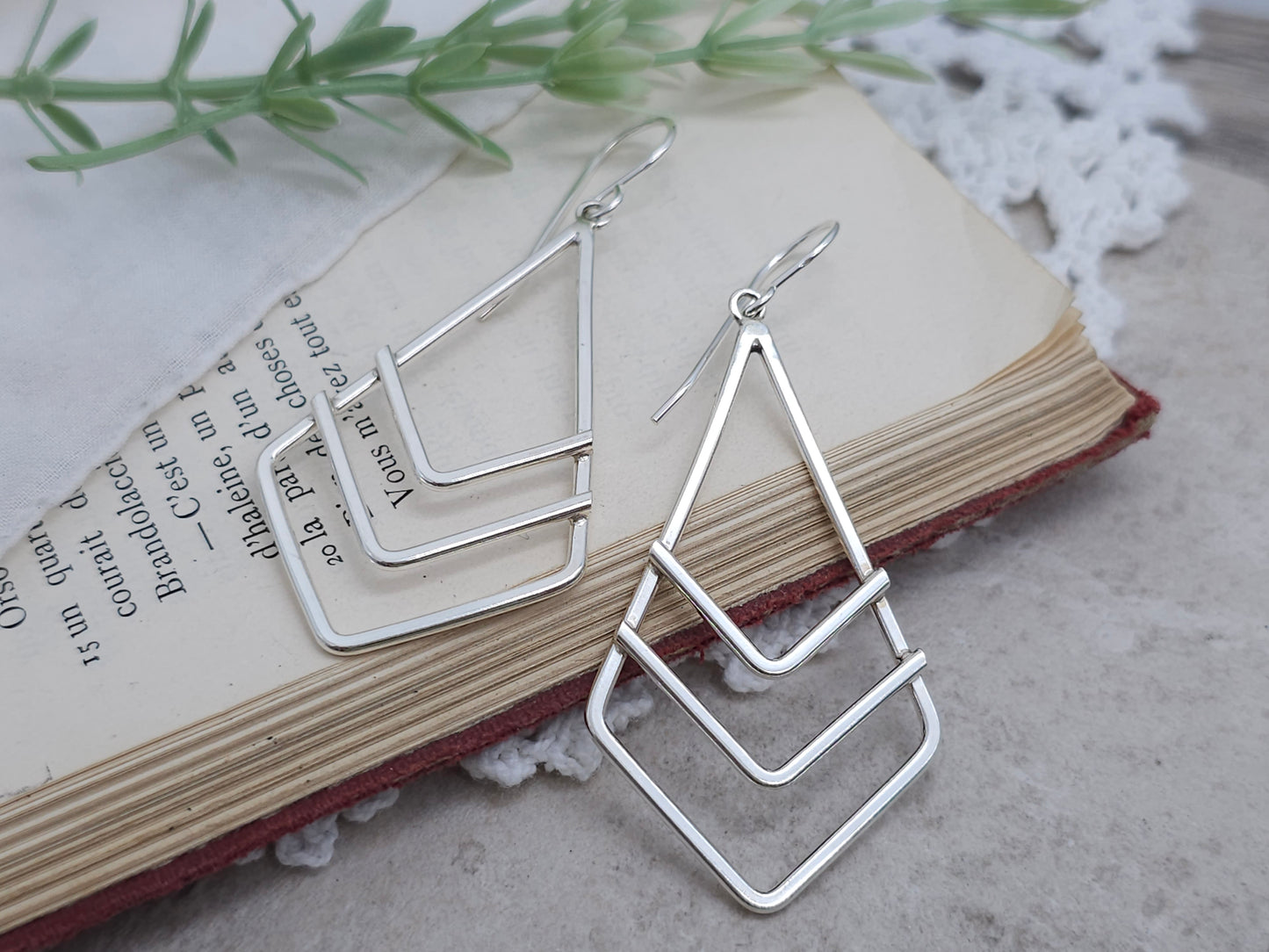 Sterling Silver Chevron Dangle Earrings