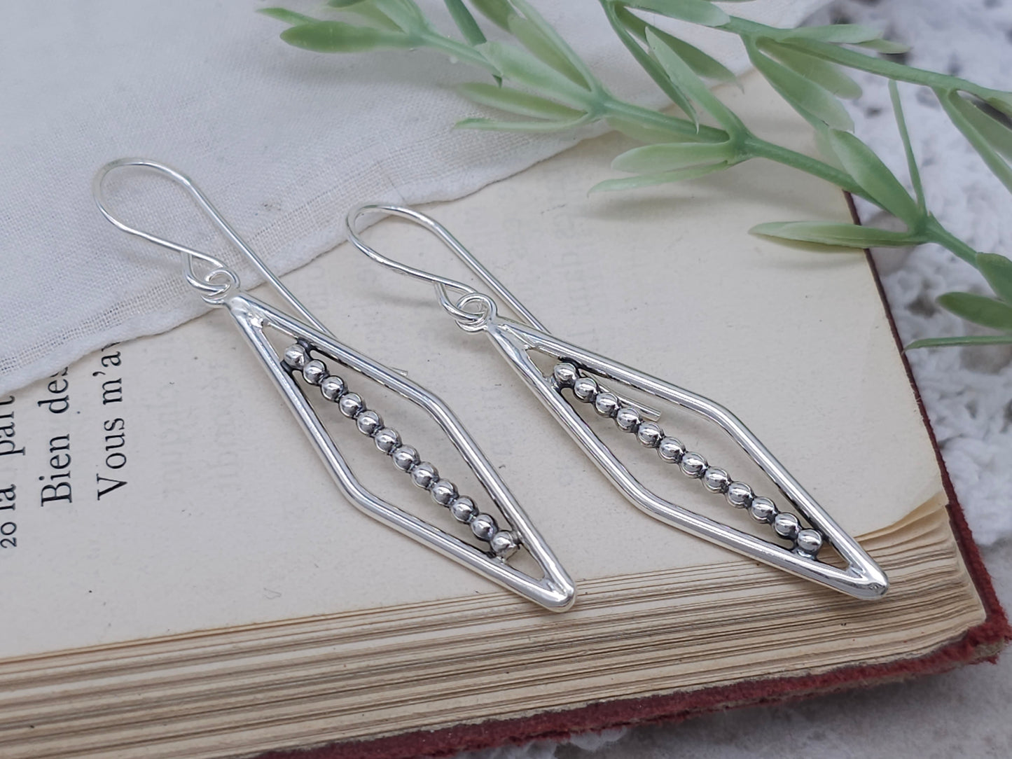 Sterling Silver Beaded Marquis Earrings