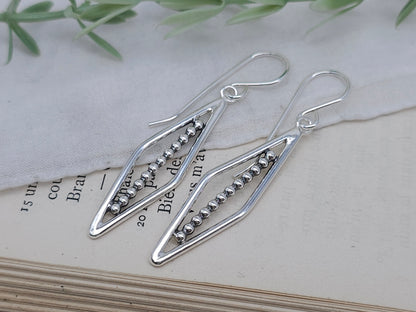 Sterling Silver Beaded Marquis Earrings