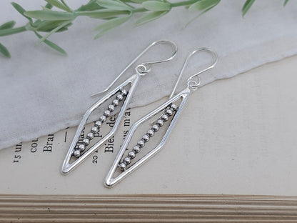 Sterling Silver Beaded Marquis Earrings