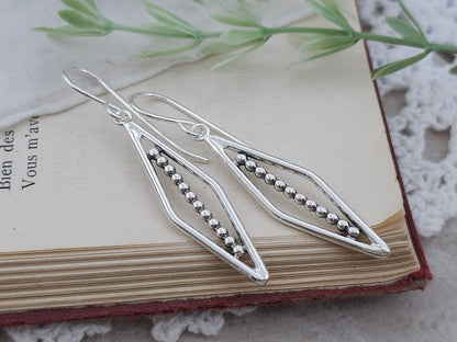 Sterling Silver Beaded Marquis Earrings