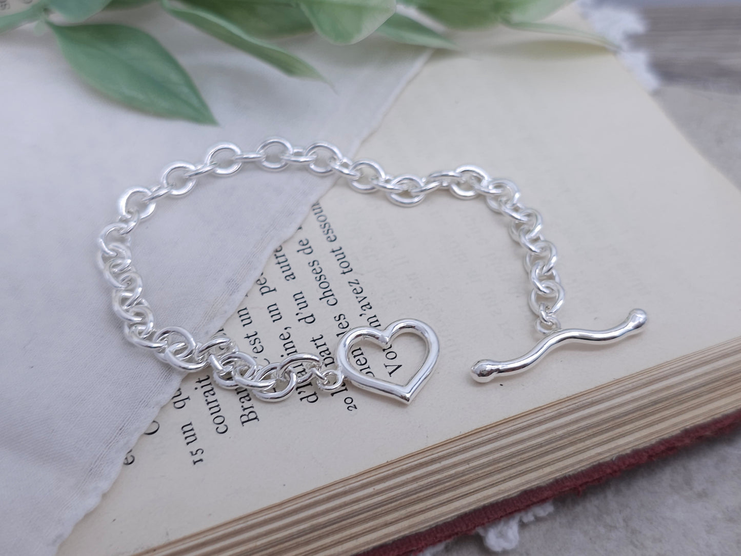 Sterling Silver Heart Toggle Bracelet