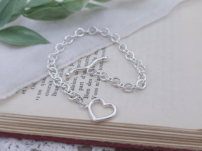 Sterling Silver Heart Toggle Bracelet