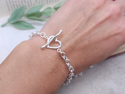 Sterling Silver Heart Toggle Bracelet