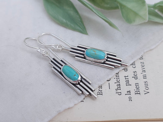 Sterling Silver & Kingman Turquoise Bar Earrings