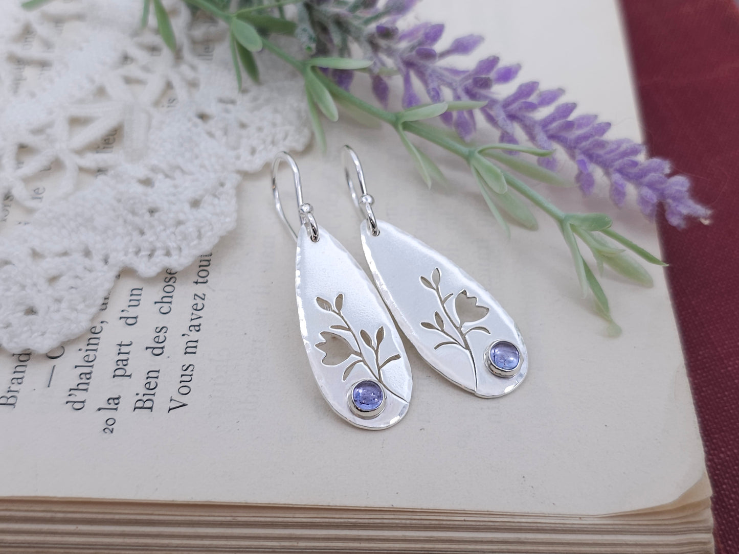 Sterling Silver and Tanzanite Floral Earrings