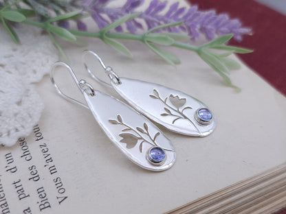 Sterling Silver and Tanzanite Floral Earrings