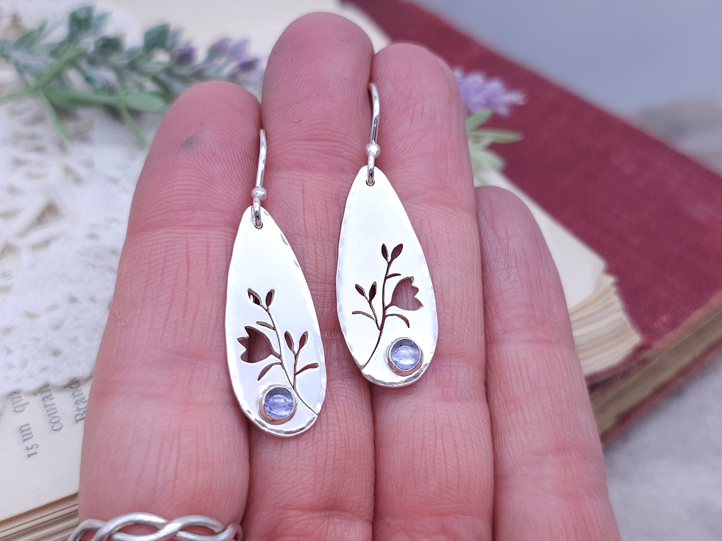 Sterling Silver and Tanzanite Floral Earrings