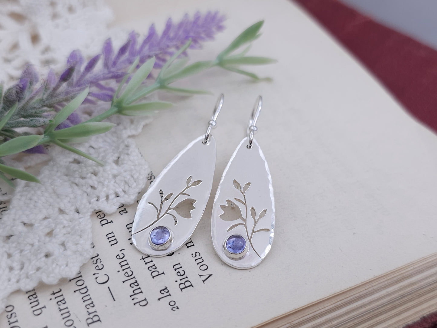 Sterling Silver and Tanzanite Floral Earrings