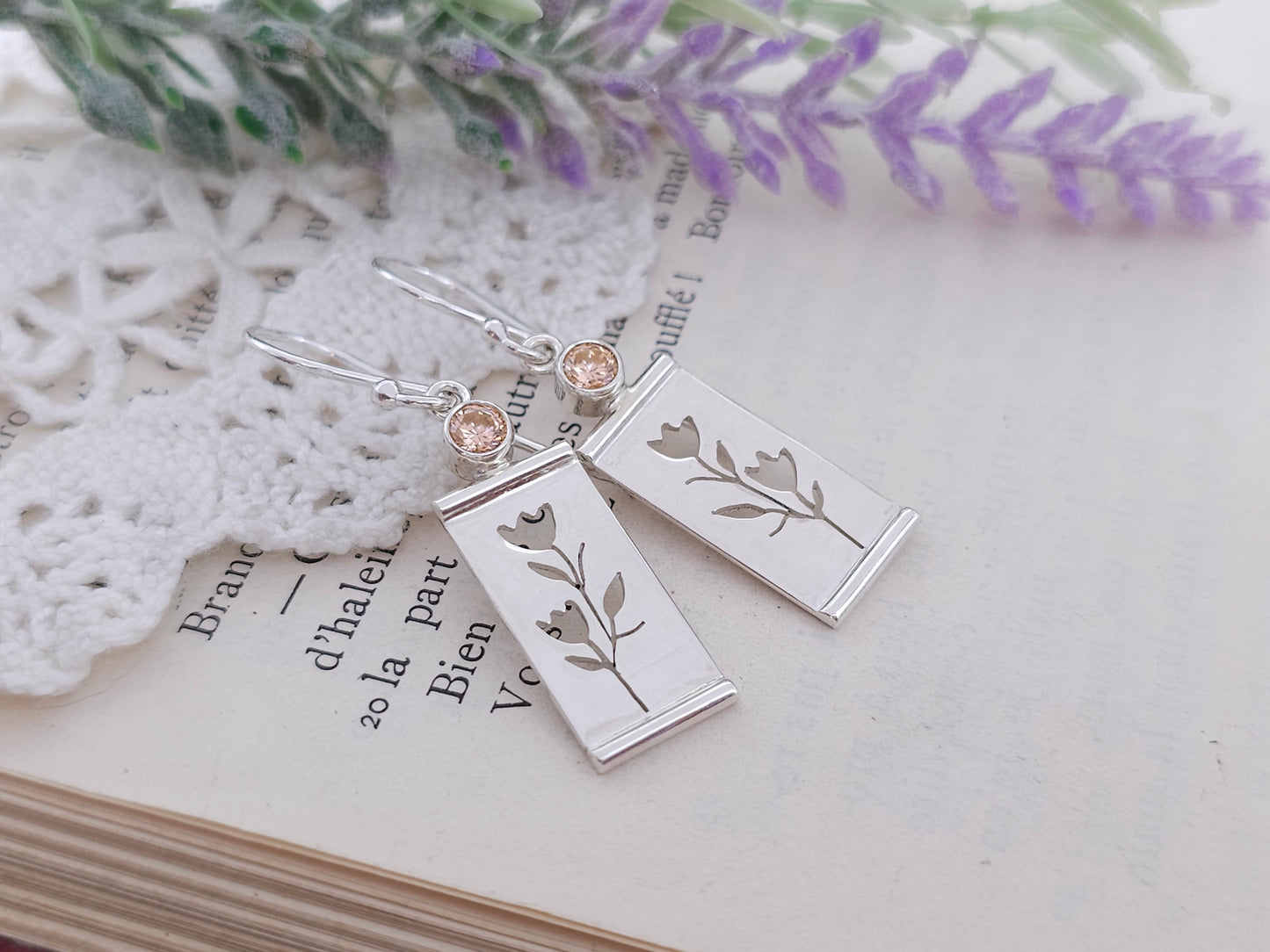 Sterling Silver and Morganite Floral Earrings