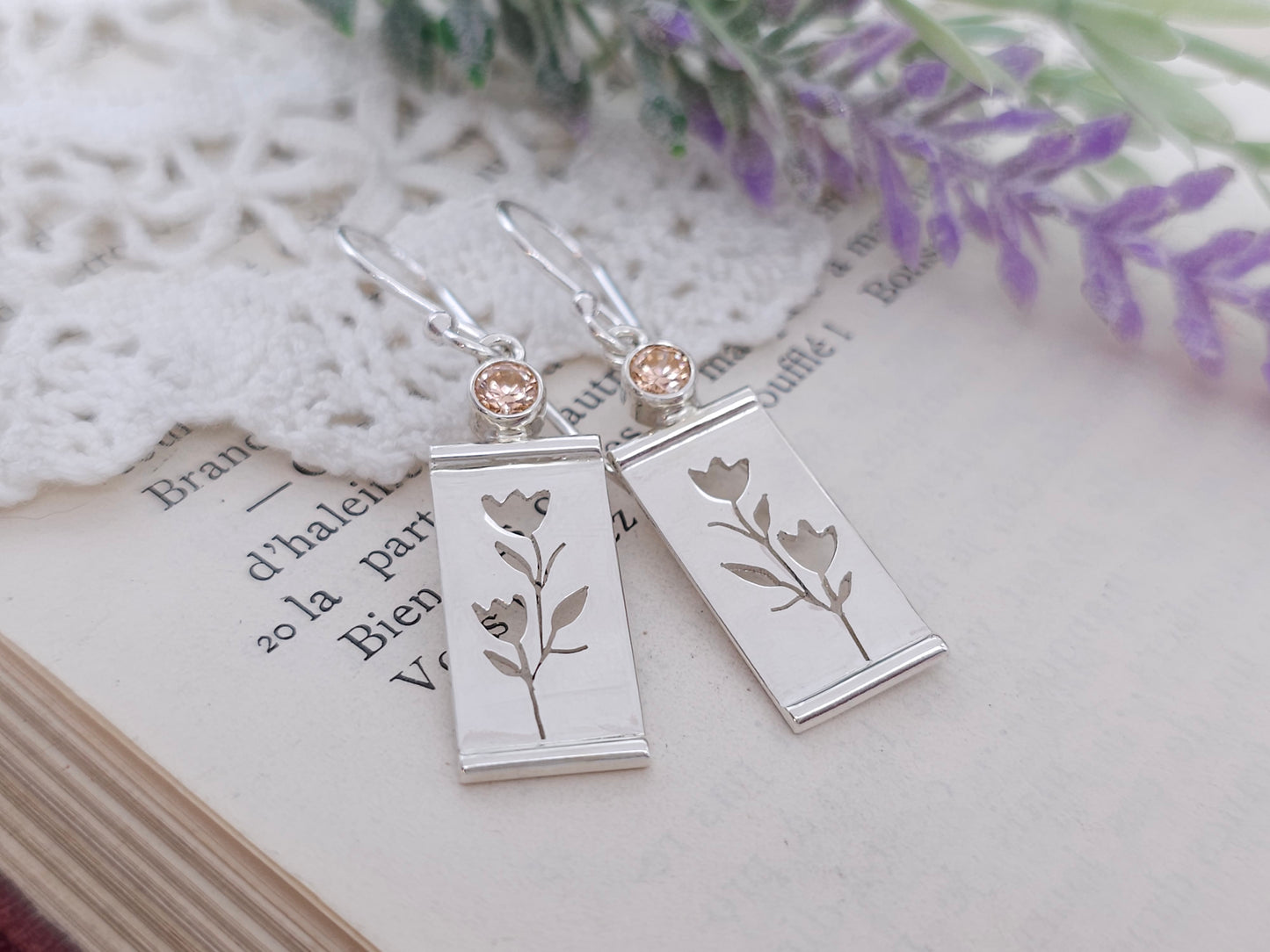 Sterling Silver and Morganite Floral Earrings