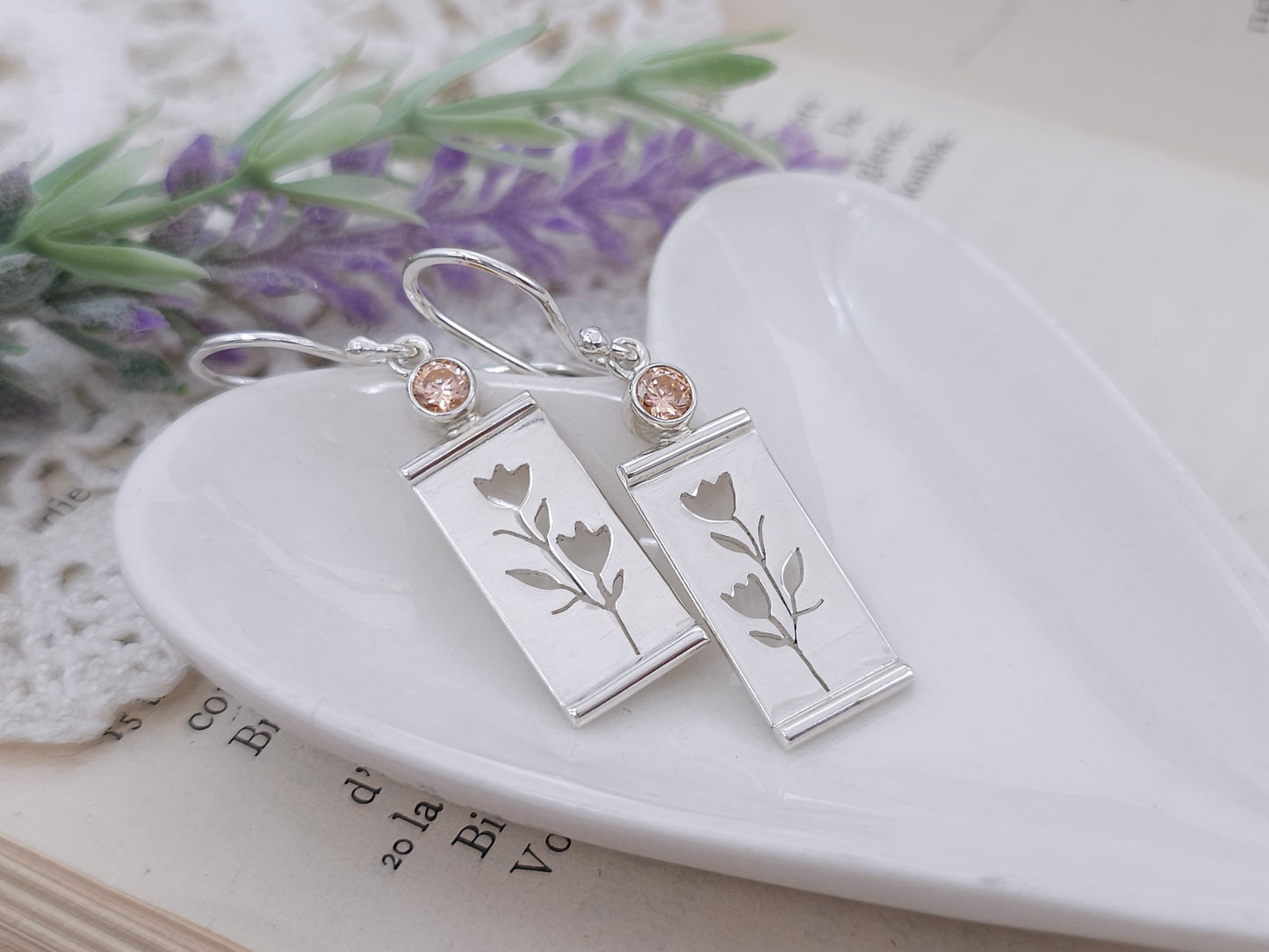 Sterling Silver and Morganite Floral Earrings