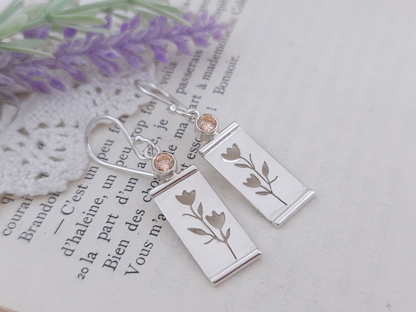 Sterling Silver and Morganite Floral Earrings