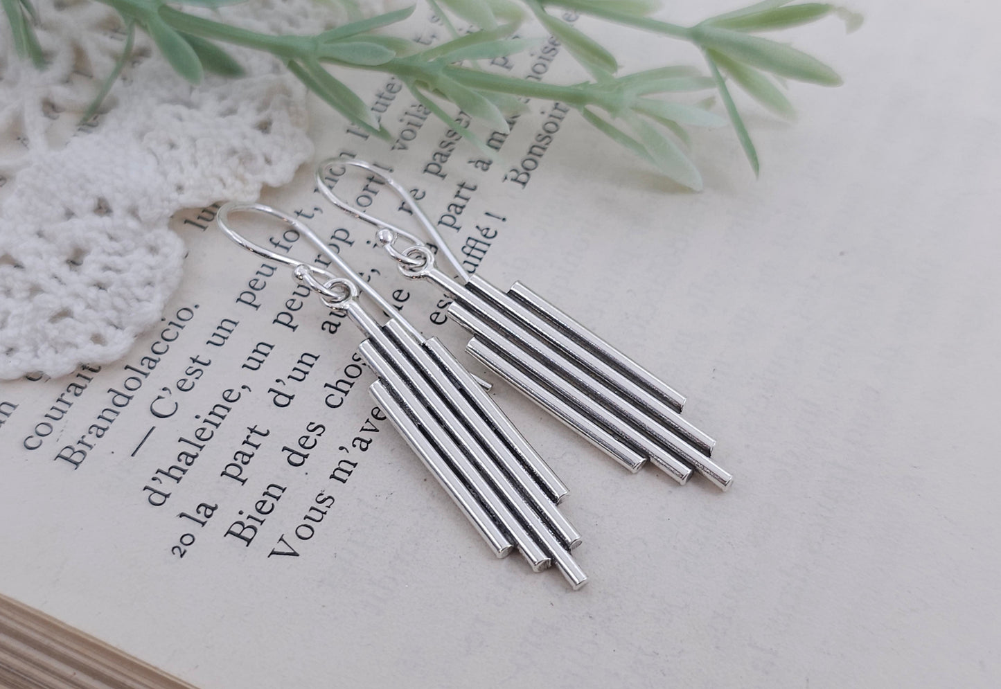 Sterling Modern Aztec Bar Earrings