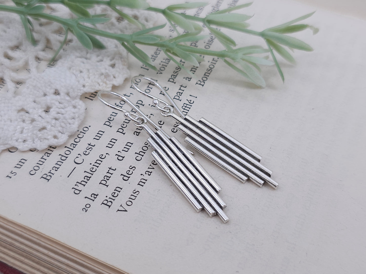 Sterling Modern Aztec Bar Earrings