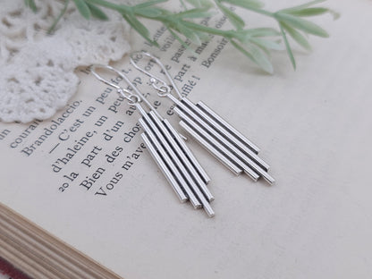 Sterling Modern Aztec Bar Earrings