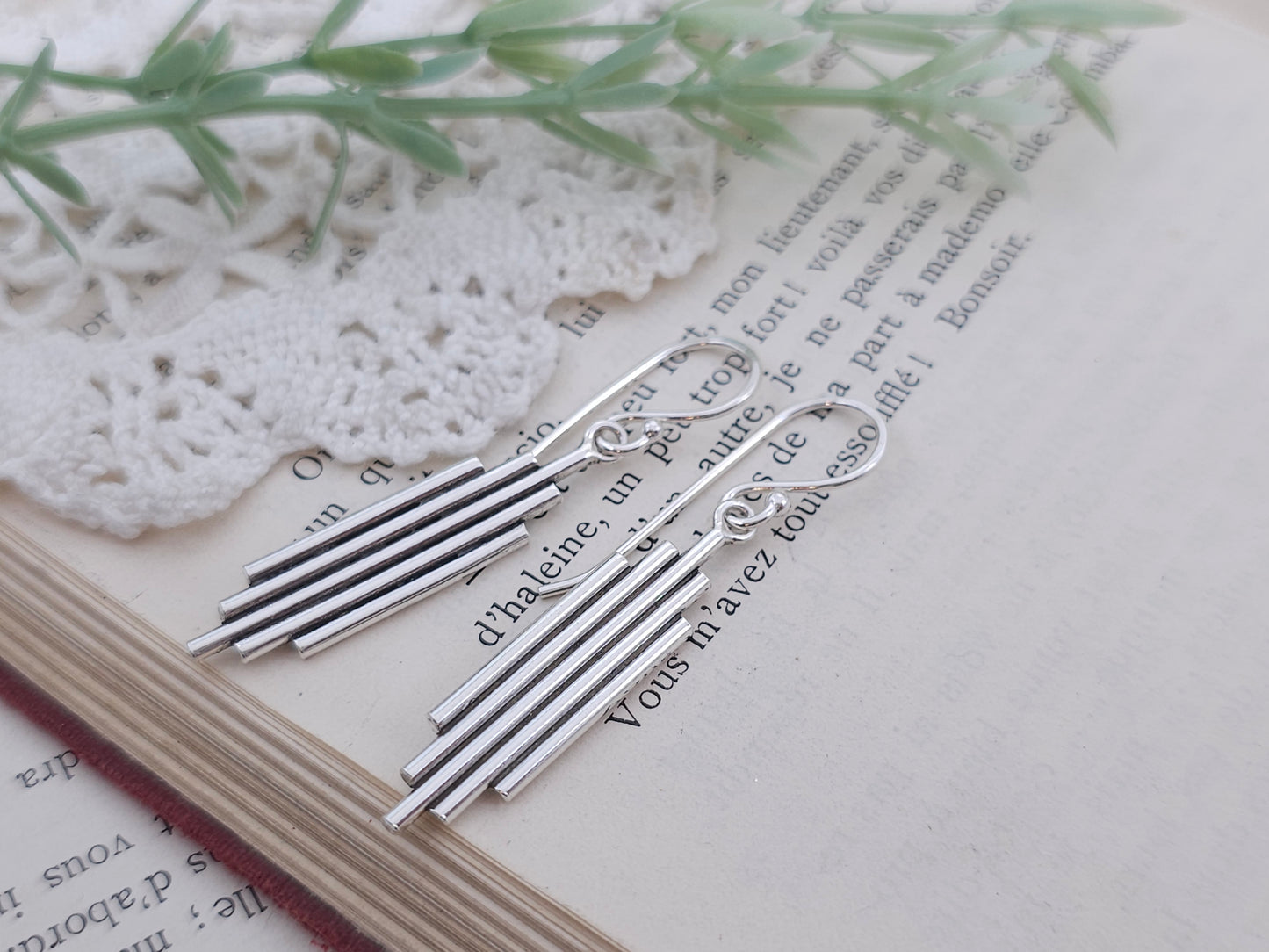 Sterling Modern Aztec Bar Earrings