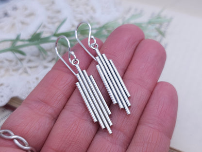 Sterling Modern Aztec Bar Earrings