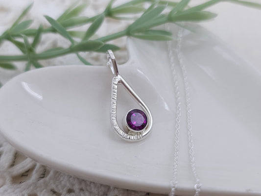 Sterling Silver Genuine Garnet Teardrop Necklace