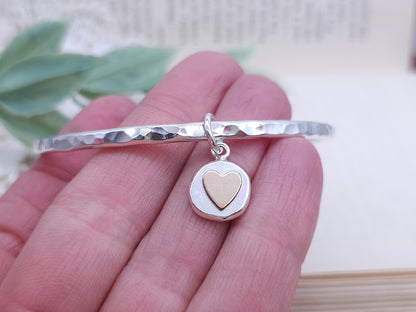 Sterling Silver Heart Charm Bangle