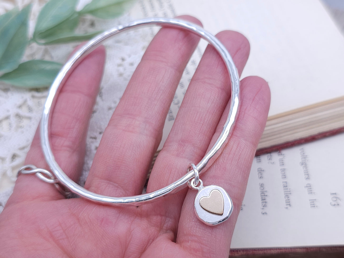 Sterling Silver Heart Charm Bangle