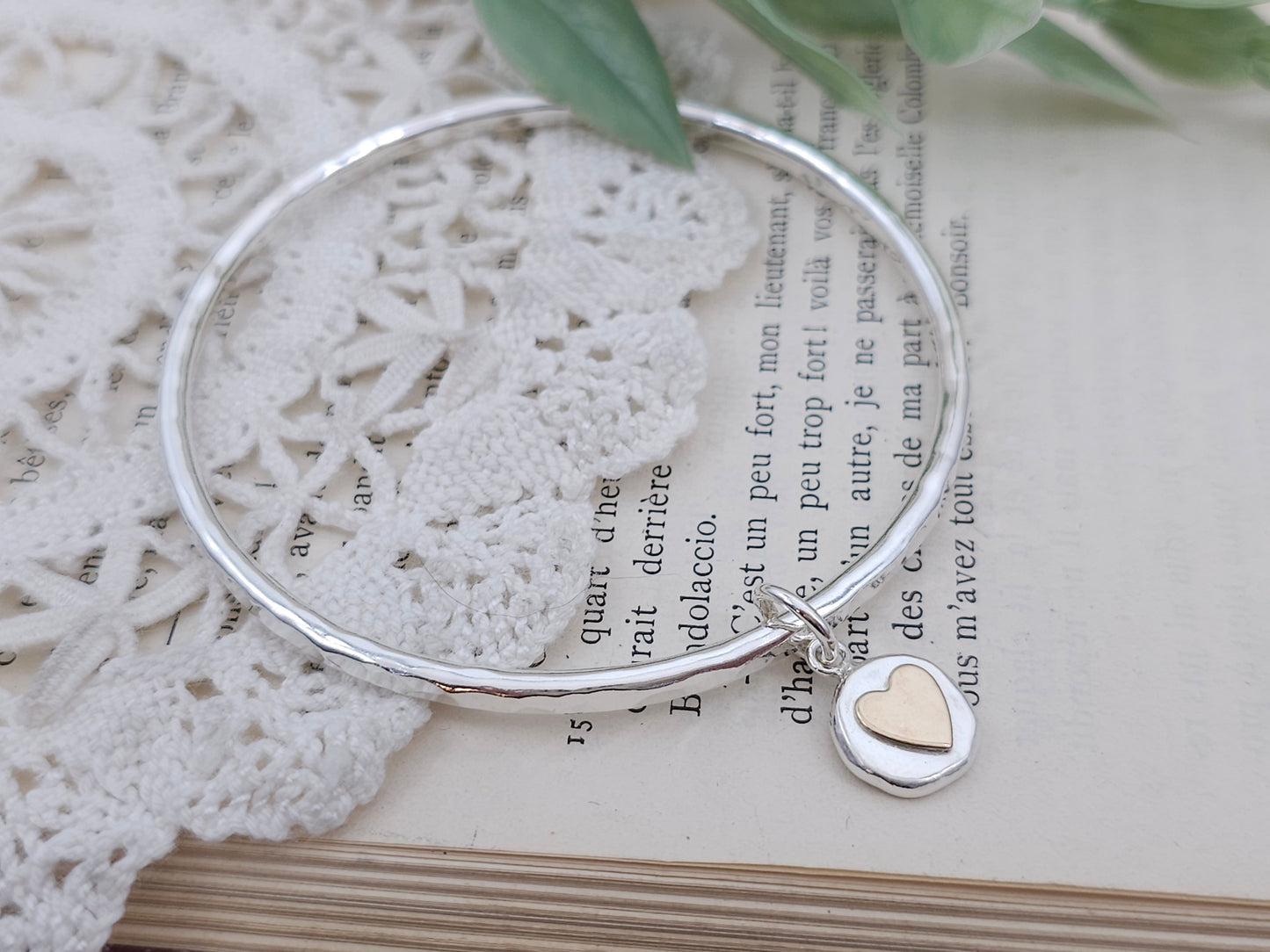 Sterling Silver Heart Charm Bangle