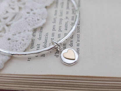 Sterling Silver Heart Charm Bangle