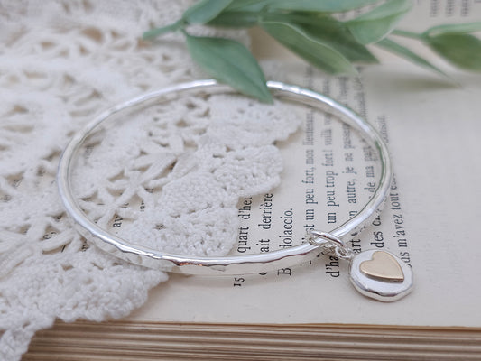 Sterling Silver Heart Charm Bangle