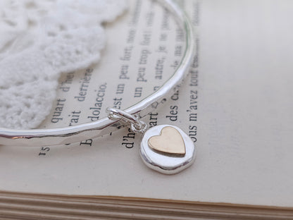 Sterling Silver Heart Charm Bangle