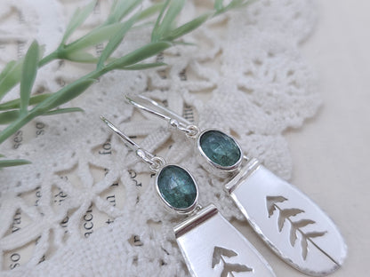 Sterling Silver & Kyanite Whimsical Pine Tree Earrings