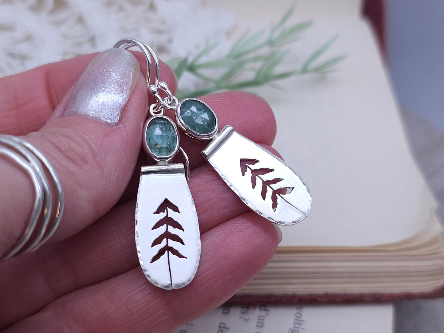 Sterling Silver & Kyanite Whimsical Pine Tree Earrings