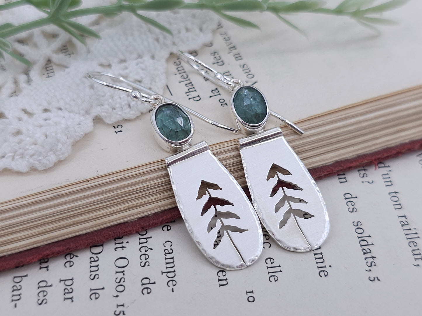 Sterling Silver & Kyanite Whimsical Pine Tree Earrings