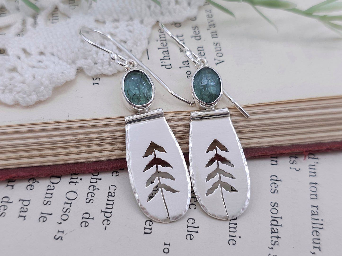 Sterling Silver & Kyanite Whimsical Pine Tree Earrings